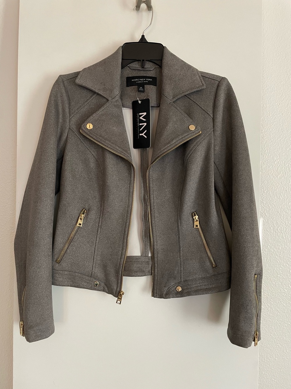 Marc New York Grey Faux Suede Cropped Leather Moto Jacket NWT